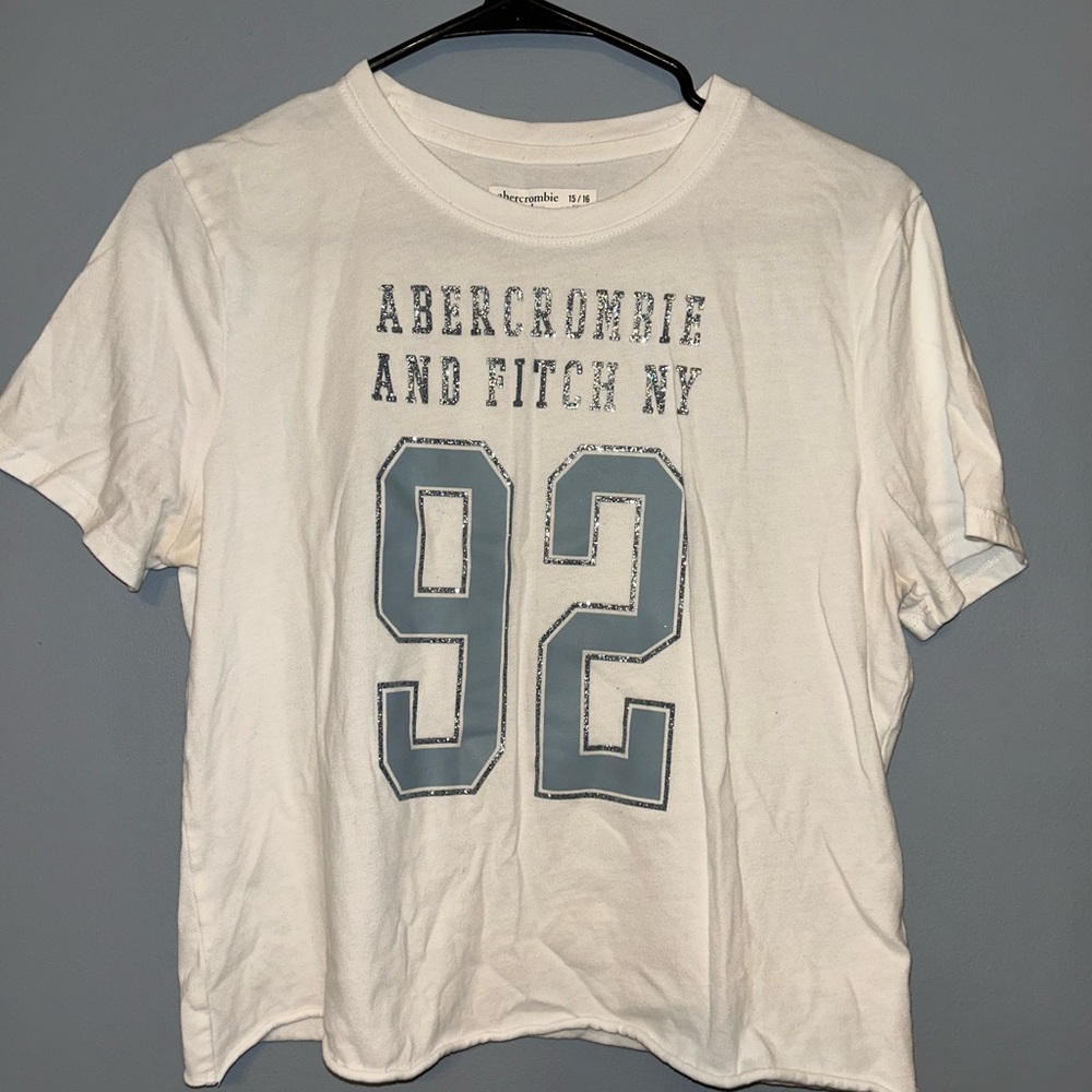 Abercrombie Kids White and Blue Graphic Tee